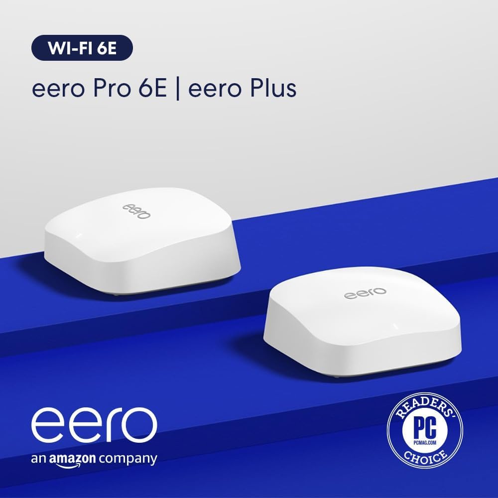 Amazon eero Pro 6E mesh wifi system - Supports internet plans up to 2.5 Gbps, Coverage up to 6,000 sq. ft., Connect 100+ devices, 3-pack