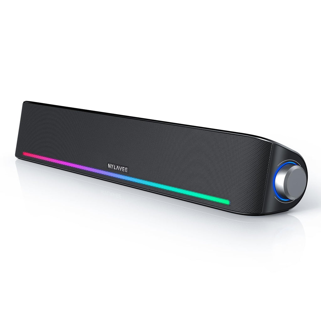 Nylavee Computer Speakers, Hi-Fi Stereo Computer Sound Bar with Bluetooth & 3.5mm Aux, USB/USB-C Powered for Desktop PC, Laptop & Monitor, Built-in Mic and Headphone Jack