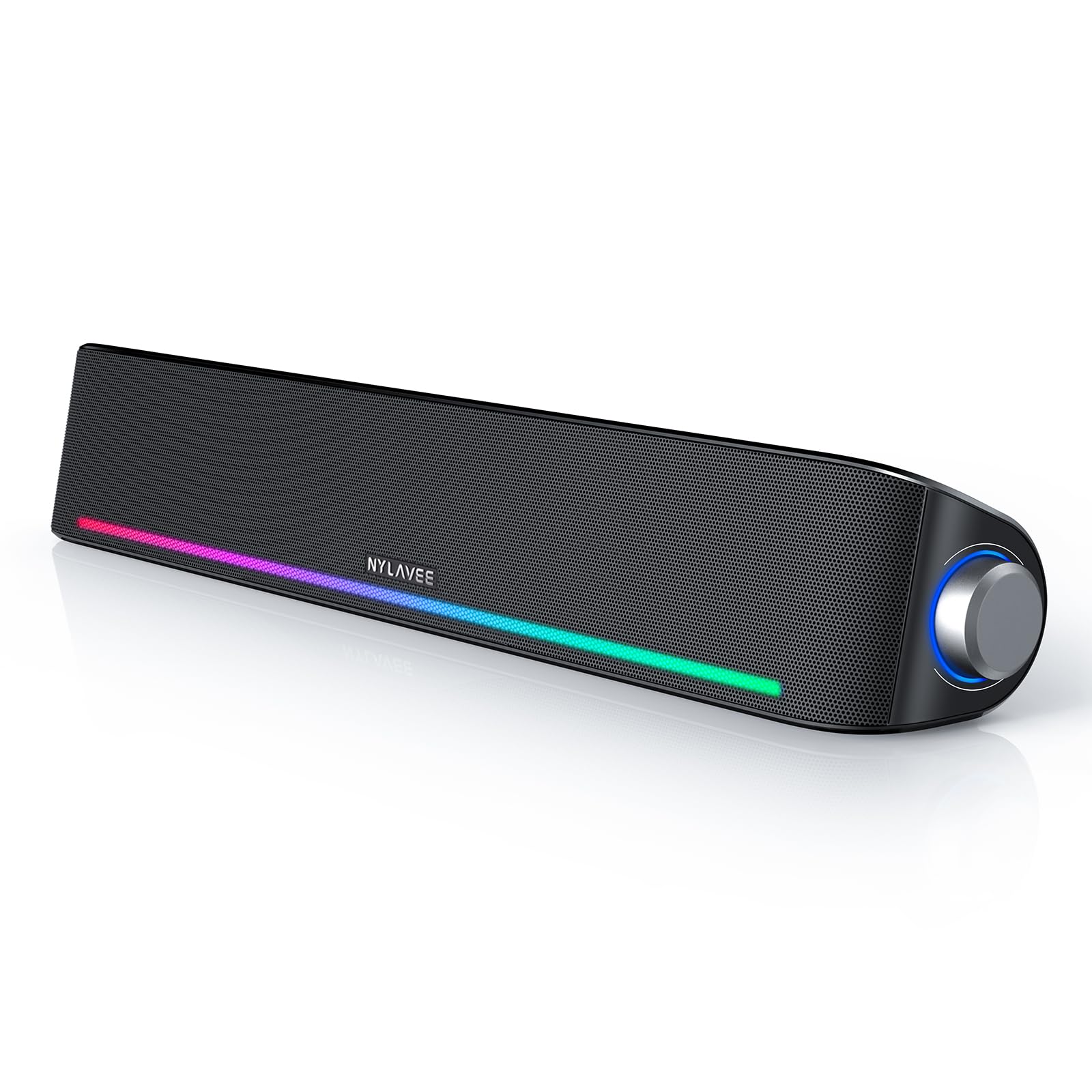 Nylavee Computer Speakers, Hi-Fi Stereo Computer Sound Bar with Bluetooth & 3.5mm Aux, USB/USB-C Powered for Desktop PC, Laptop & Monitor, Built-in Mic and Headphone Jack