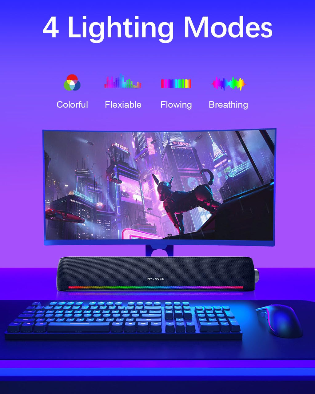 Nylavee Computer Speakers, Hi-Fi Stereo Computer Sound Bar with Bluetooth & 3.5mm Aux, USB/USB-C Powered for Desktop PC, Laptop & Monitor, Built-in Mic and Headphone Jack