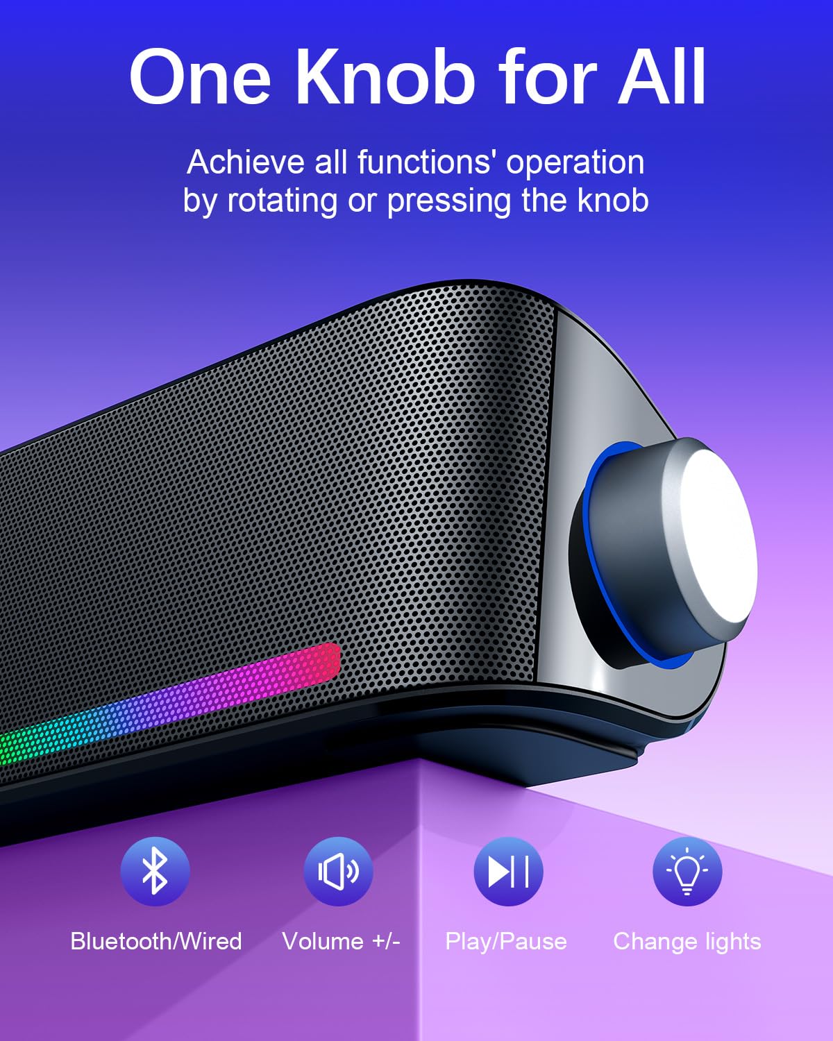 Nylavee Computer Speakers, Hi-Fi Stereo Computer Sound Bar with Bluetooth & 3.5mm Aux, USB/USB-C Powered for Desktop PC, Laptop & Monitor, Built-in Mic and Headphone Jack