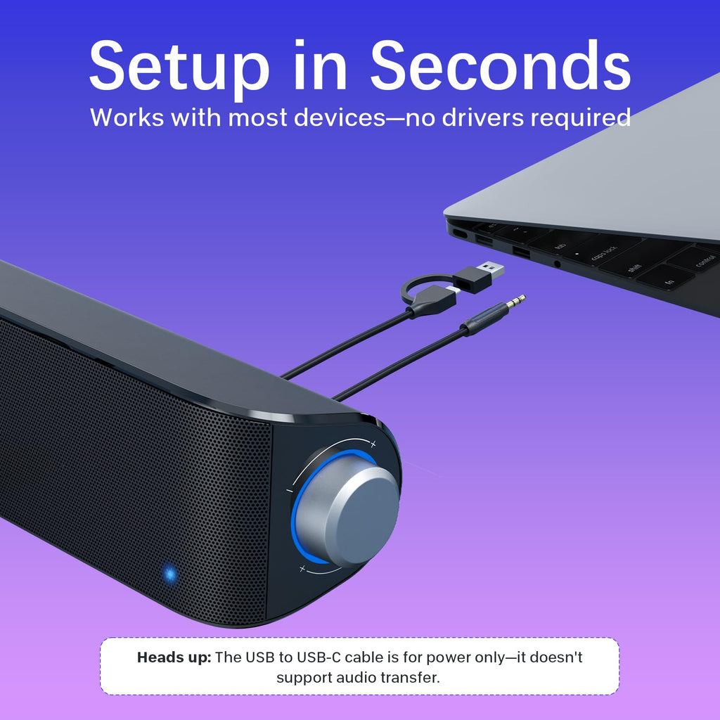 Nylavee Computer Speakers, Hi-Fi Stereo Computer Sound Bar with Bluetooth & 3.5mm Aux, USB/USB-C Powered for Desktop PC, Laptop & Monitor, Built-in Mic and Headphone Jack