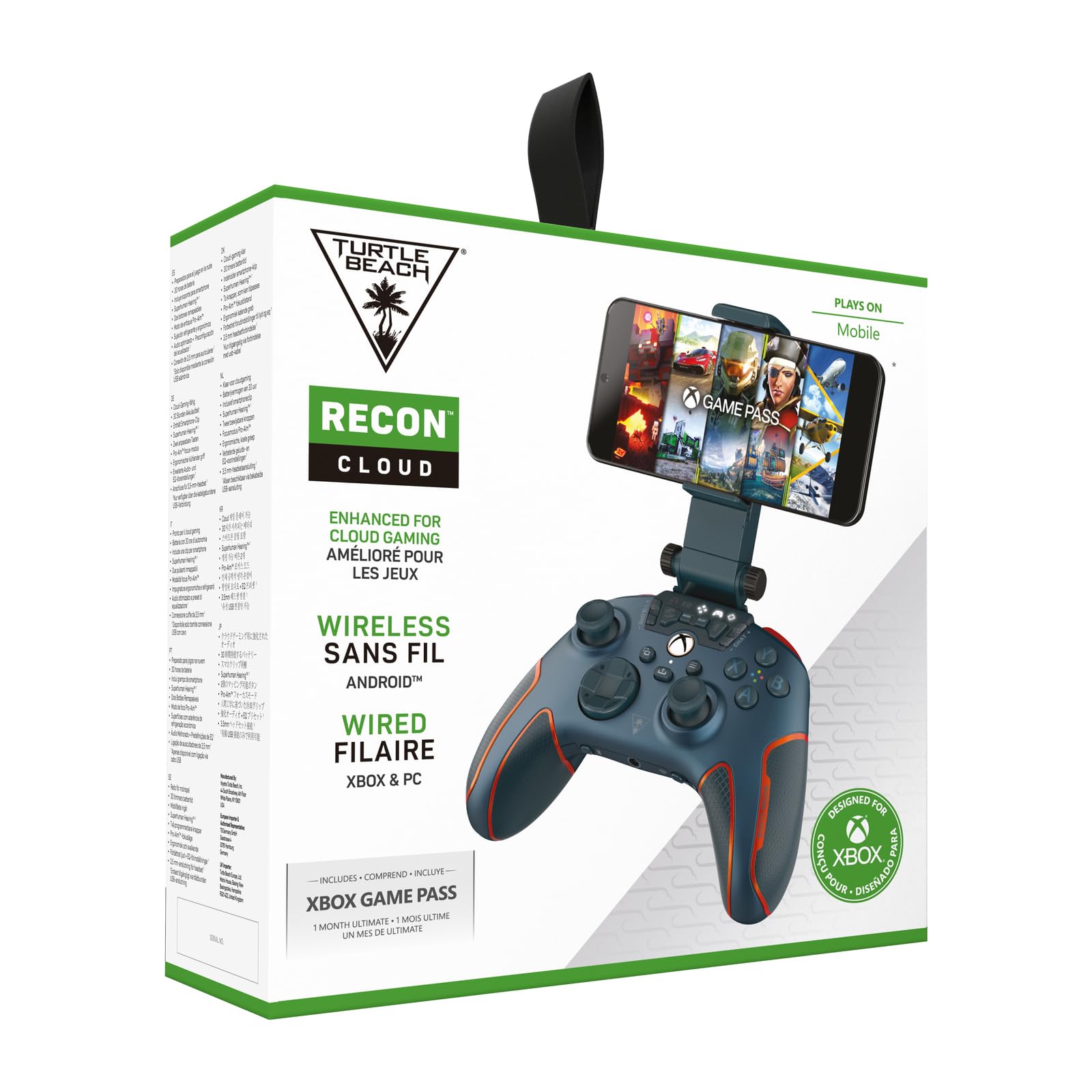 Turtle Beach Recon Cloud Wired Game Controller with Bluetooth for Xbox Series X|S, Xbox One, Windows, Android Mobile Devices – Remappable Buttons, Audio Enhancements, Superhuman Hearing – Blue Magma