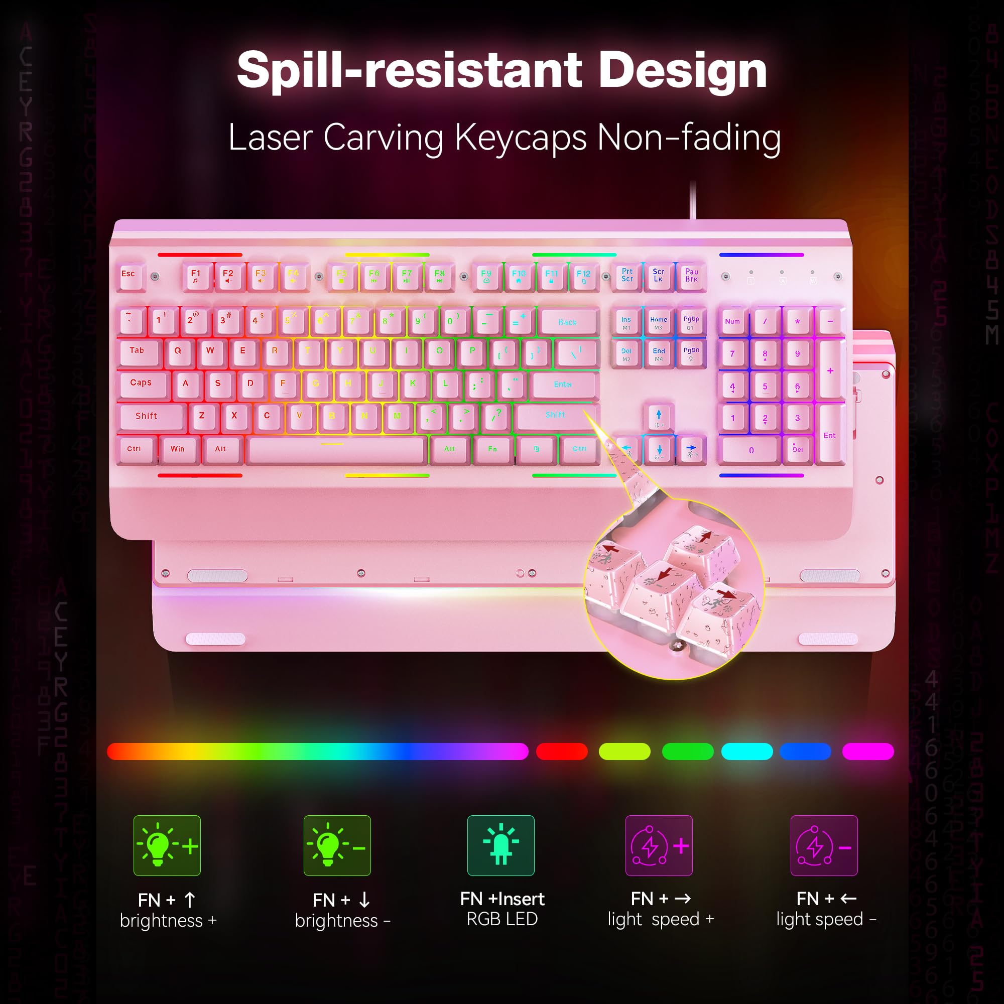 TECKNET Wired Gaming Keyboard, USB Wired Computer Keyboard, 15-Zone RGB Illumination, IP32 Water Resistance, 25 Anti-ghosting Keys, All-Metal Panel (Whisper Quiet Design)