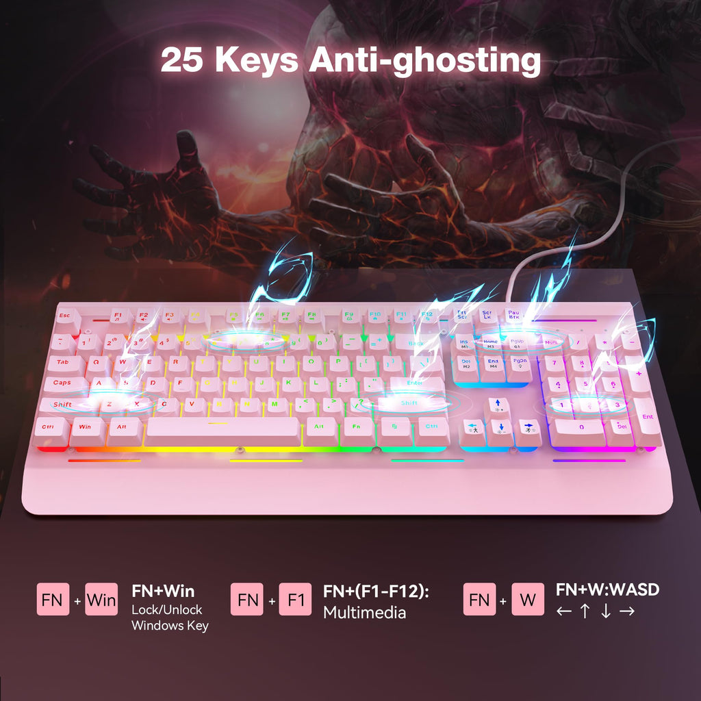 TECKNET Wired Gaming Keyboard, USB Wired Computer Keyboard, 15-Zone RGB Illumination, IP32 Water Resistance, 25 Anti-ghosting Keys, All-Metal Panel (Whisper Quiet Design)