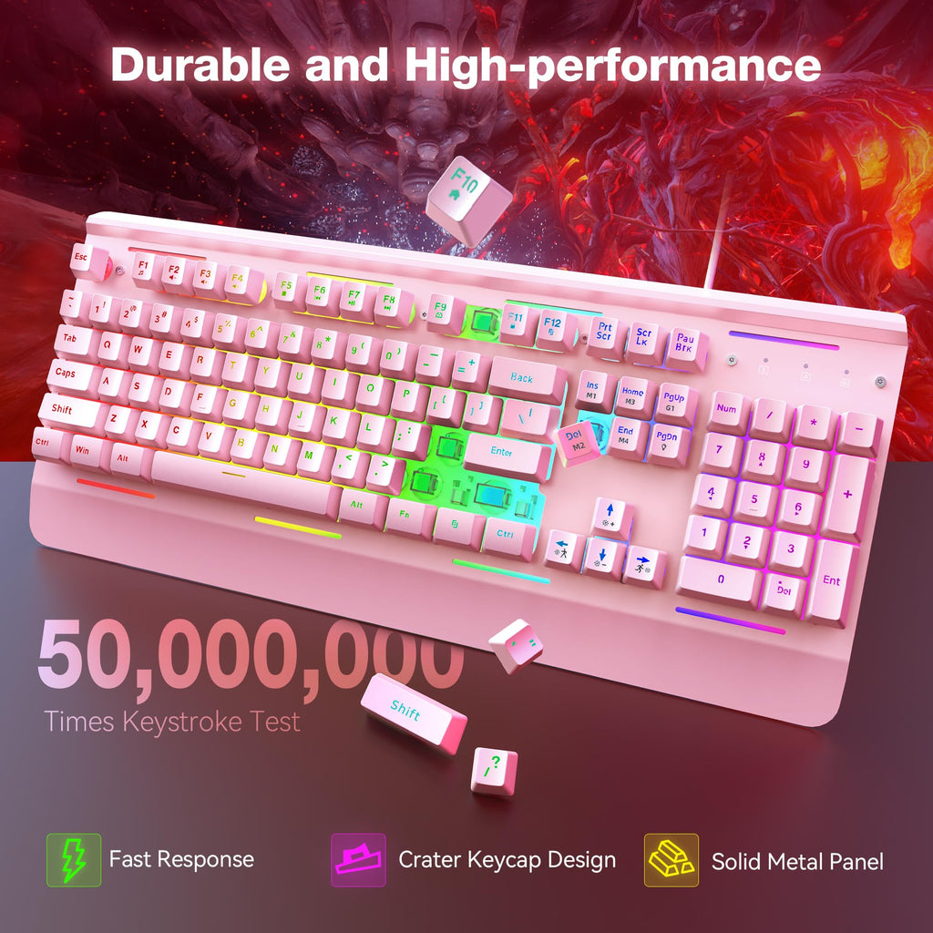 TECKNET Wired Gaming Keyboard, USB Wired Computer Keyboard, 15-Zone RGB Illumination, IP32 Water Resistance, 25 Anti-ghosting Keys, All-Metal Panel (Whisper Quiet Design)