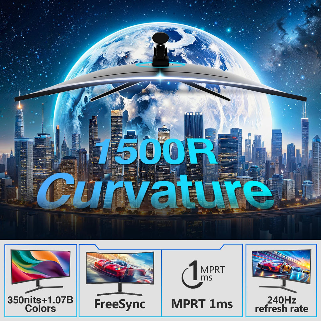 Z-Edge 27 inch Curved Gaming Monitor, FHD 1080P 240Hz 280Hz Curved 1500R Computer Monitor, Fast MPRT 1ms, FreeSync, Low Blue Light, 350nits, 16.7M Colors, 4000:1 Contrast, UG27P 2X DP and 2X HDMI