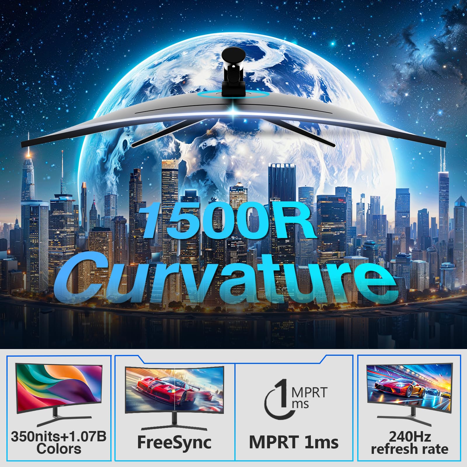Z-Edge 27 inch Curved Gaming Monitor, FHD 1080P 240Hz 280Hz Curved 1500R Computer Monitor, Fast MPRT 1ms, FreeSync, Low Blue Light, 350nits, 16.7M Colors, 4000:1 Contrast, UG27P 2X DP and 2X HDMI