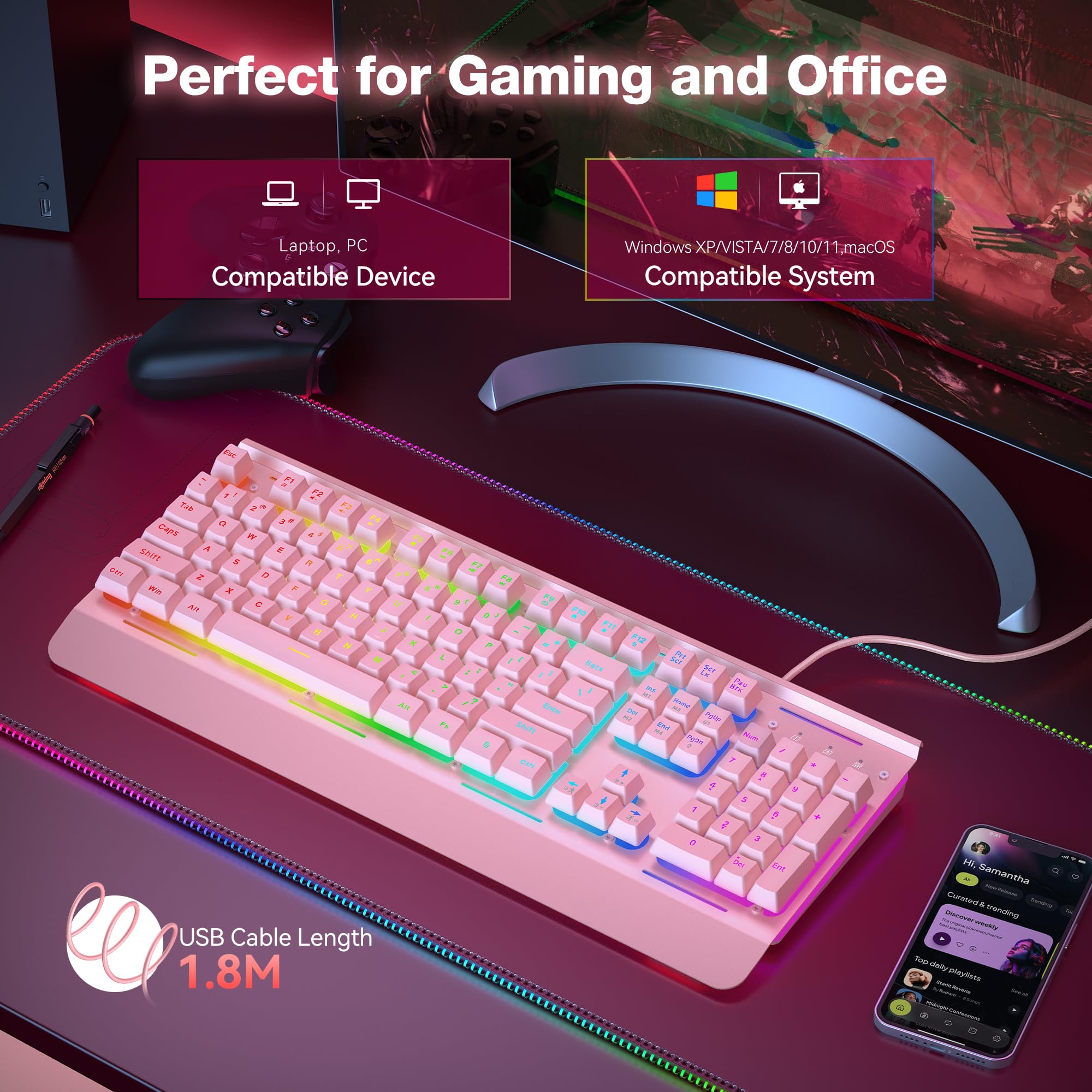 TECKNET Wired Gaming Keyboard, USB Wired Computer Keyboard, 15-Zone RGB Illumination, IP32 Water Resistance, 25 Anti-ghosting Keys, All-Metal Panel (Whisper Quiet Design)